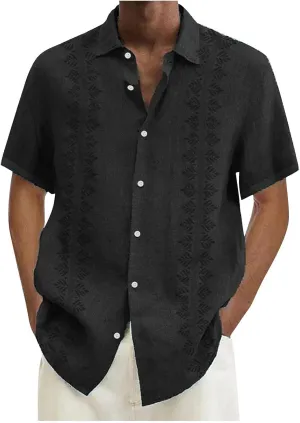 Linen Shirts for Men Cuban Shirts Guayabera Button Down Shirt Short Sleeve Summer Hawaiian Shirt