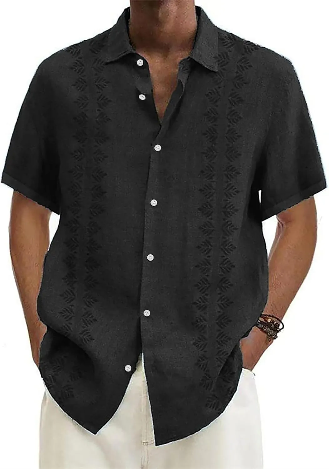 Linen Shirts for Men Cuban Shirts Guayabera Button Down Shirt Short Sleeve Summer Hawaiian Shirt