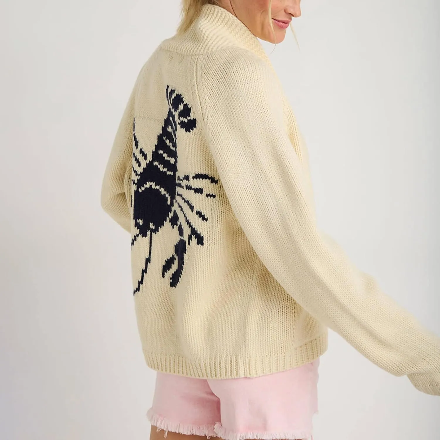 Lobster Knit Sweater Cardigan for Women Y2K Chunky Open Front Vintage Lightweight Knitwear Cardigans