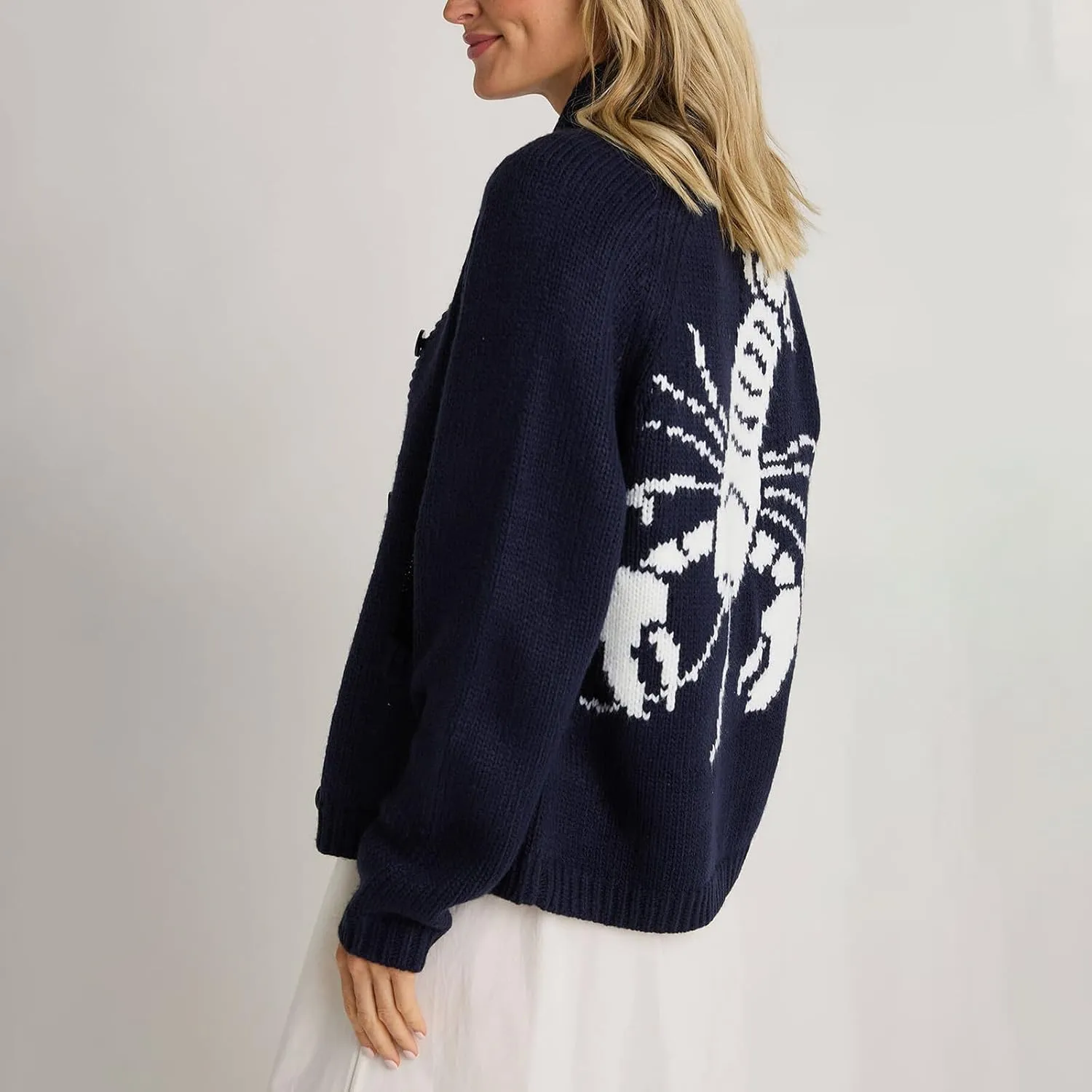 Lobster Knit Sweater Cardigan for Women Y2K Chunky Open Front Vintage Lightweight Knitwear Cardigans