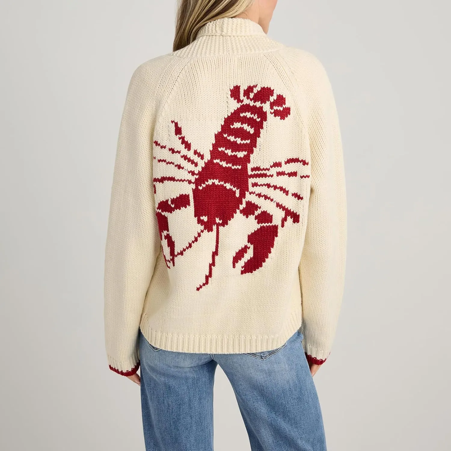 Lobster Knit Sweater Cardigan for Women Y2K Chunky Open Front Vintage Lightweight Knitwear Cardigans
