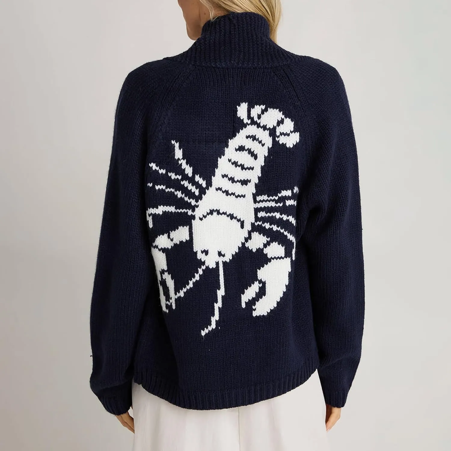 Lobster Knit Sweater Cardigan for Women Y2K Chunky Open Front Vintage Lightweight Knitwear Cardigans