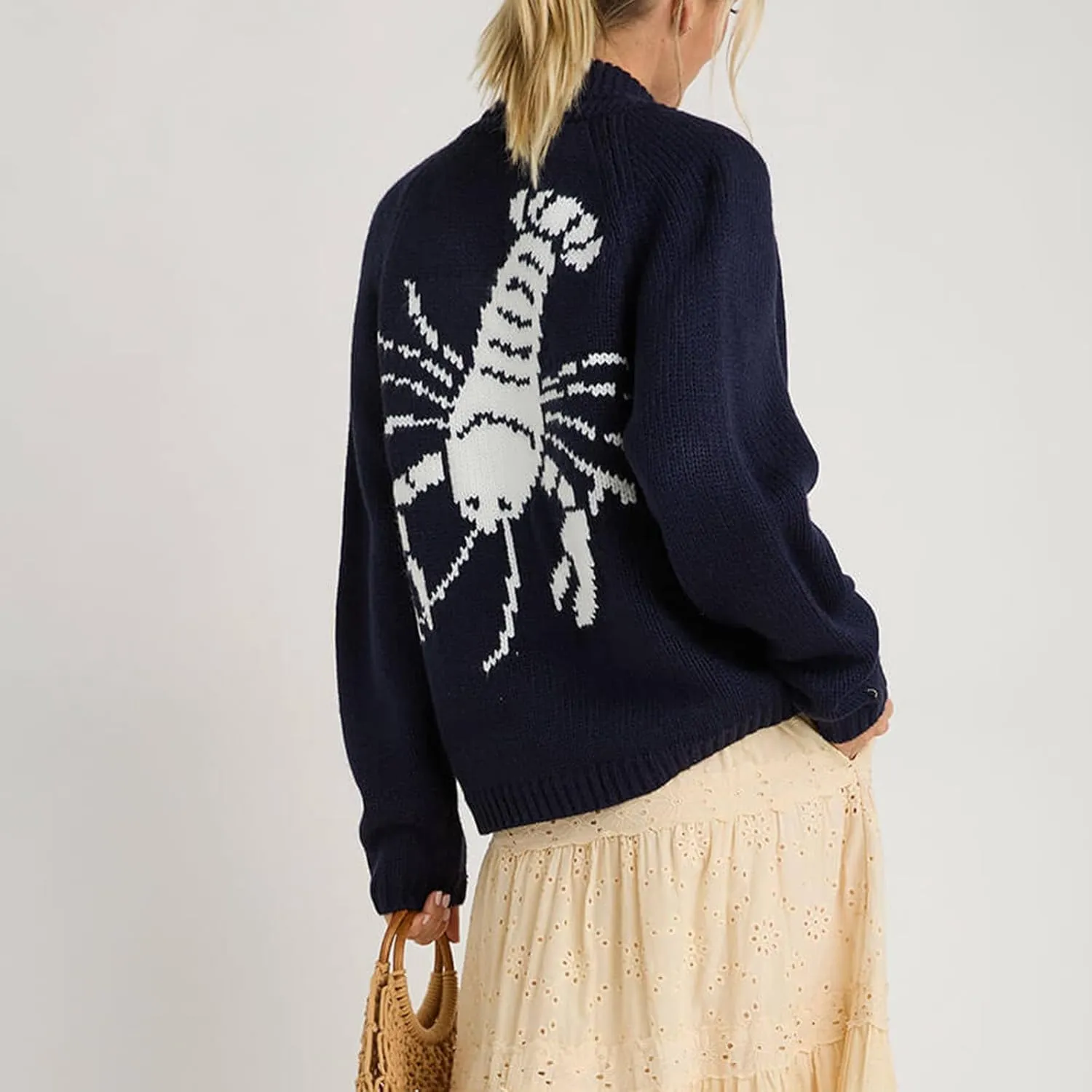 Lobster Knit Sweater Cardigan for Women Y2K Chunky Open Front Vintage Lightweight Knitwear Cardigans
