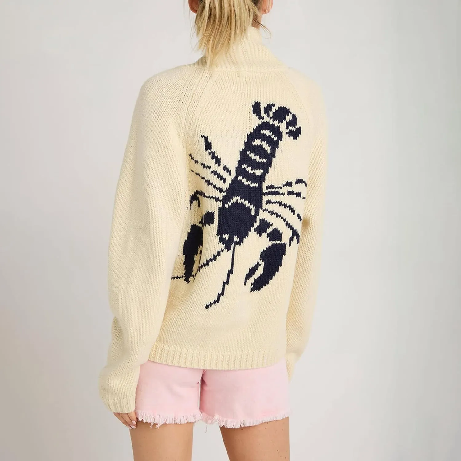 Lobster Knit Sweater Cardigan for Women Y2K Chunky Open Front Vintage Lightweight Knitwear Cardigans