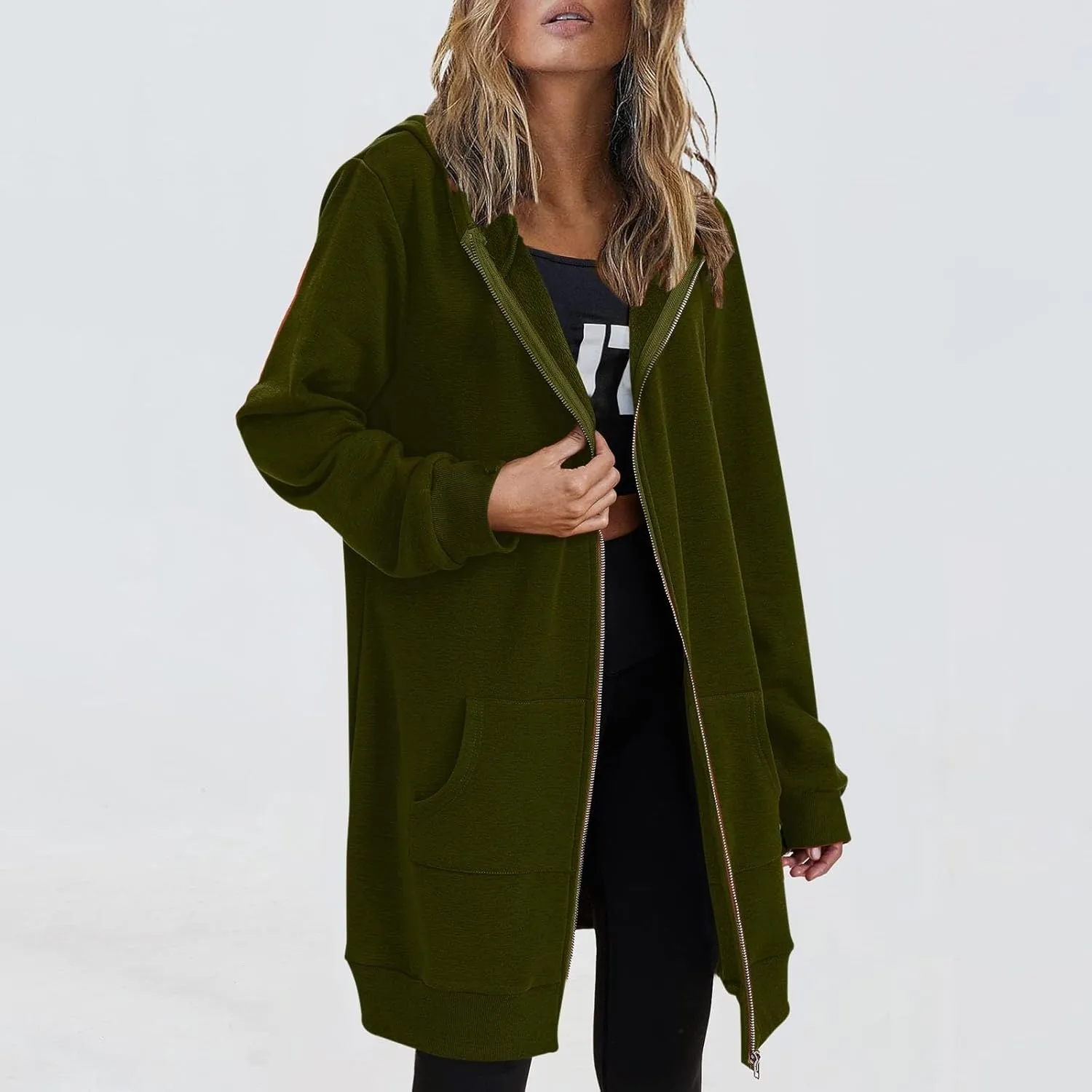 Long Hoodies for Women Zip Up Cotton Plus Size Oversized Hoodie Teen Girls Fleece Fall Sweat Jacket