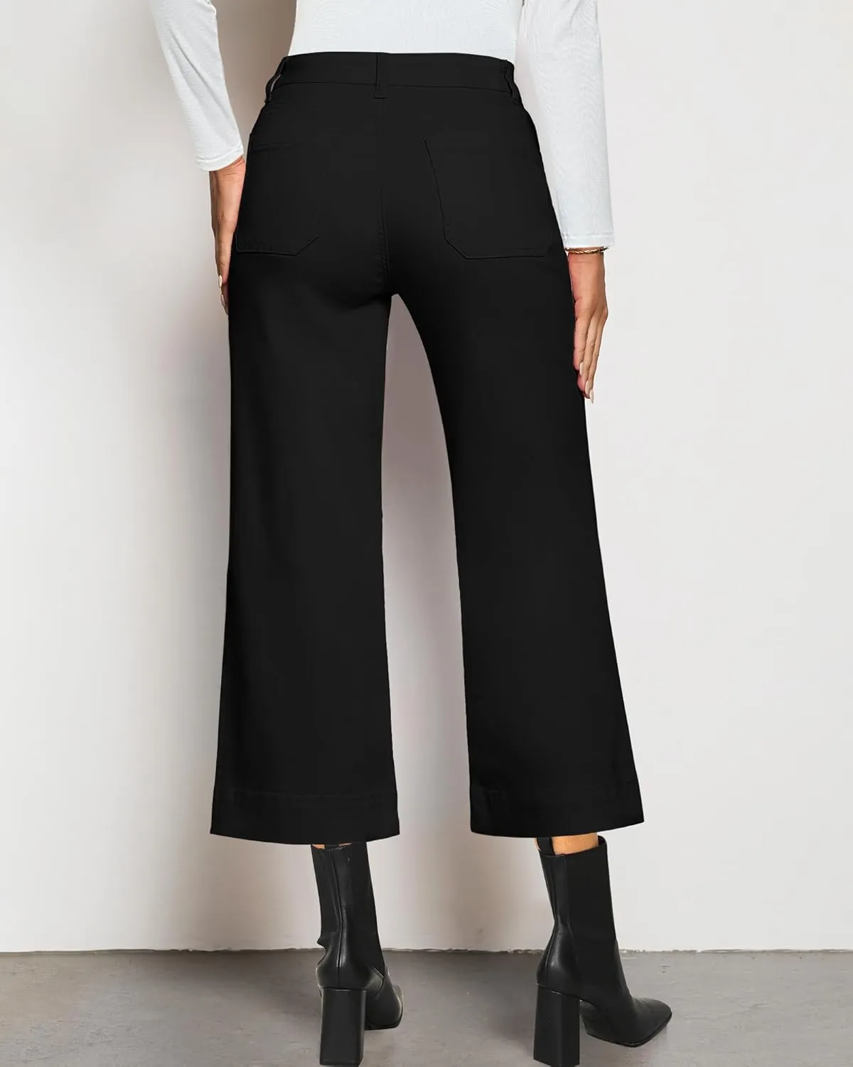 LookbookStore Wide Leg Cropped Jeans for Women High Waisted Stretchy Denim Jean Pants Baggy Flare Trouser Jeans Pockets