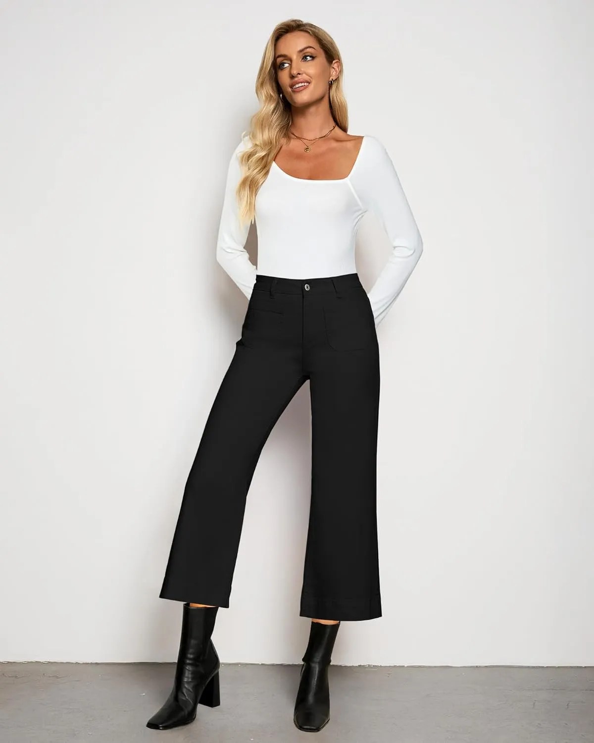 LookbookStore Wide Leg Cropped Jeans for Women High Waisted Stretchy Denim Jean Pants Baggy Flare Trouser Jeans Pockets