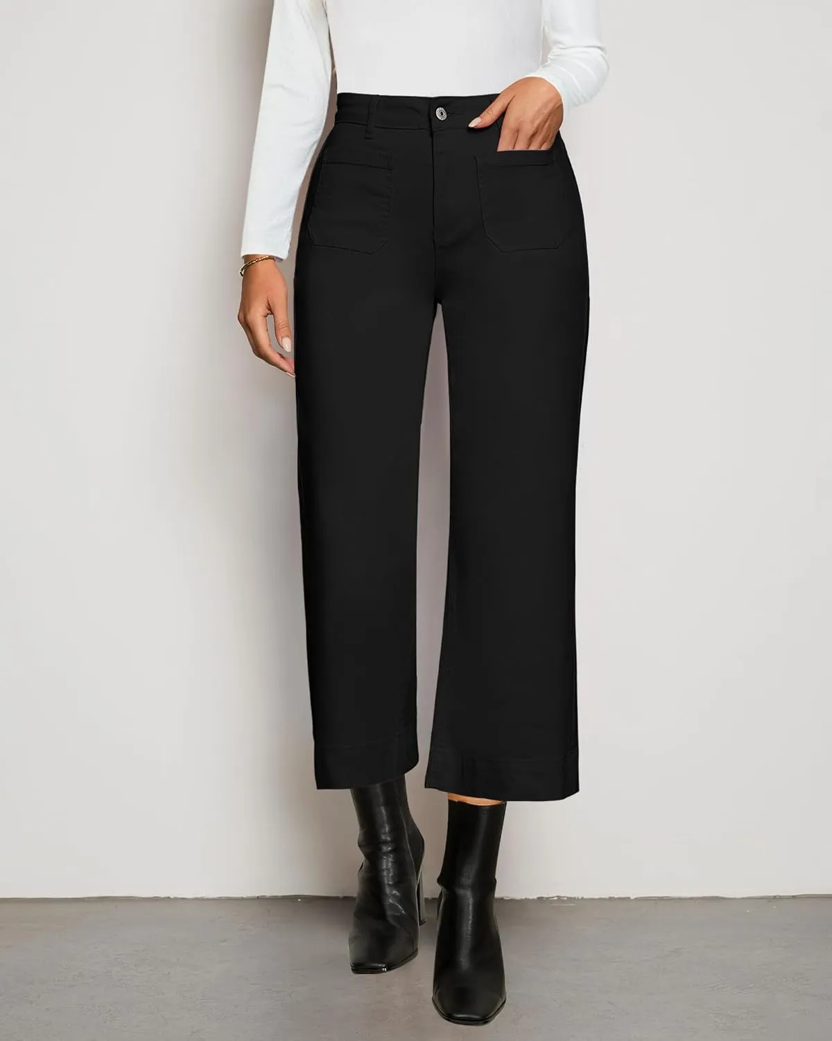 LookbookStore Wide Leg Cropped Jeans for Women High Waisted Stretchy Denim Jean Pants Baggy Flare Trouser Jeans Pockets