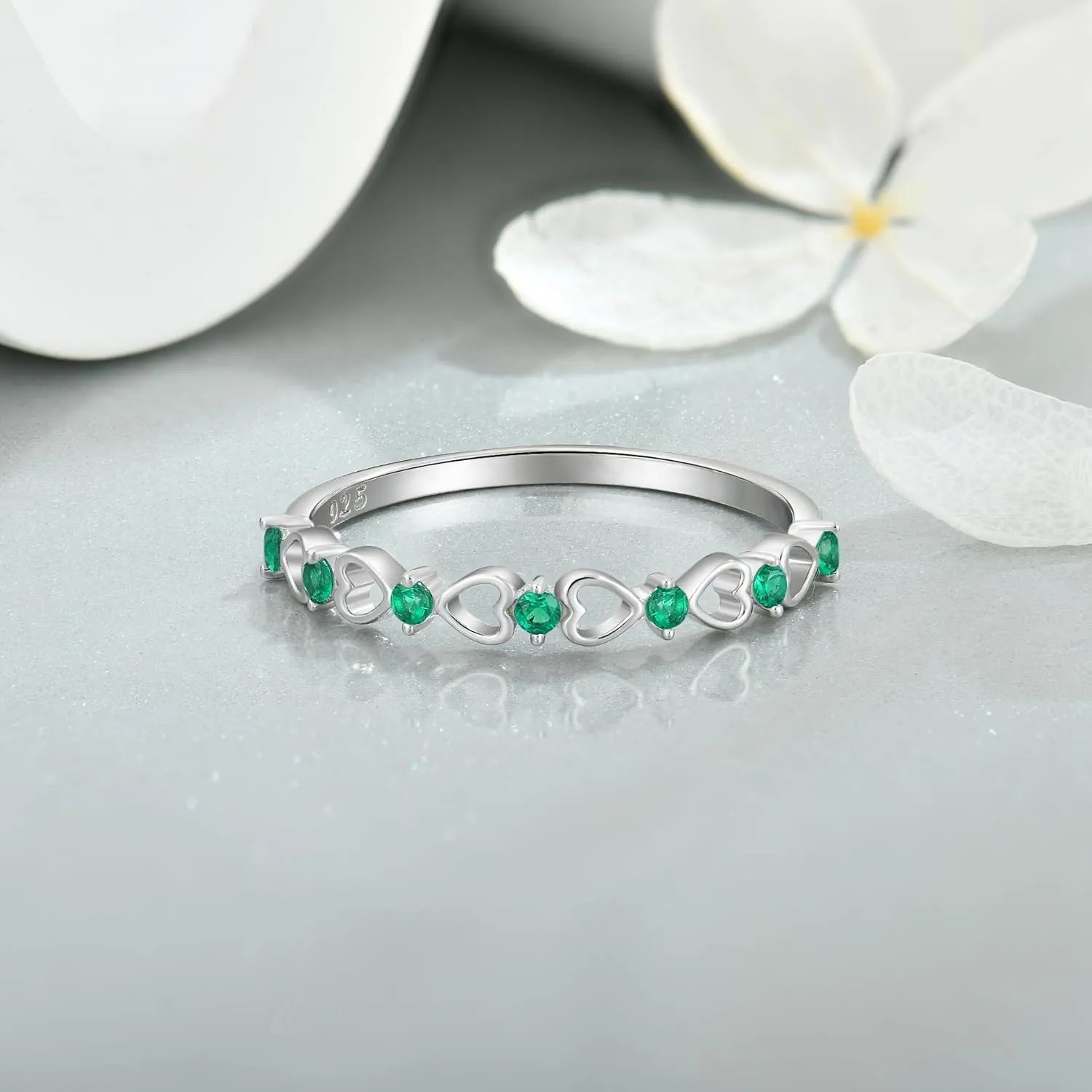 Love Heart Stackble Eternity Dainty Rings for Women, Sterling Silver 925 Stacked Engagement Birthstone Rings for Her Wedding Band Jewelry, Size 5-10