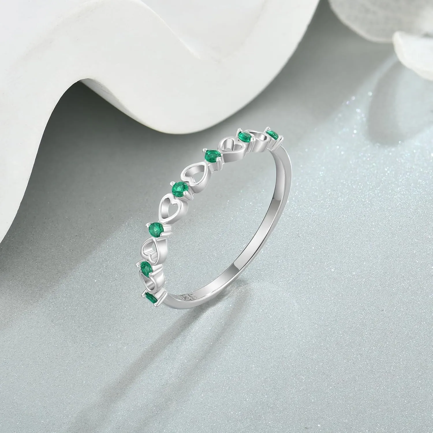 Love Heart Stackble Eternity Dainty Rings for Women, Sterling Silver 925 Stacked Engagement Birthstone Rings for Her Wedding Band Jewelry, Size 5-10