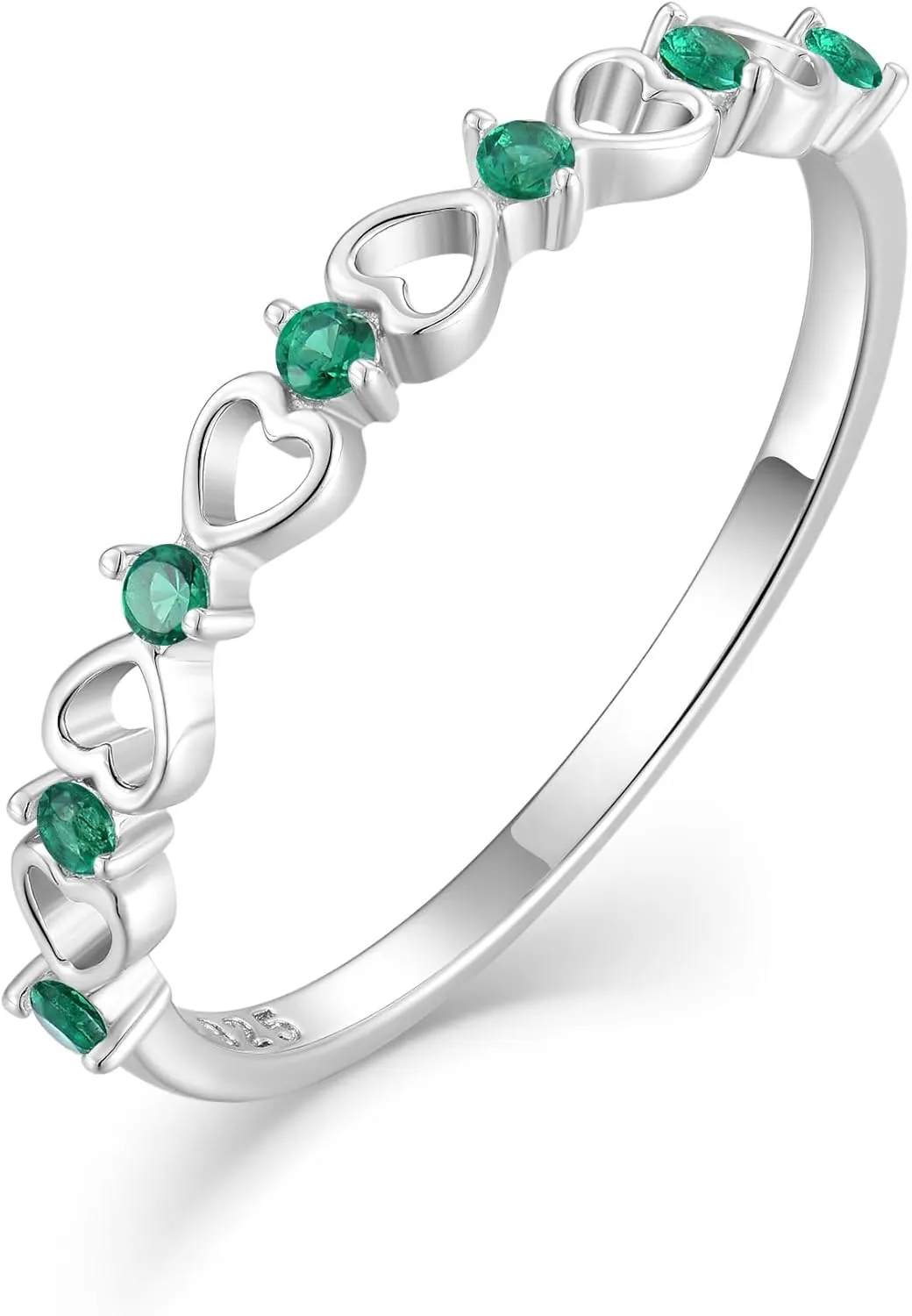 Love Heart Stackble Eternity Dainty Rings for Women, Sterling Silver 925 Stacked Engagement Birthstone Rings for Her Wedding Band Jewelry, Size 5-10