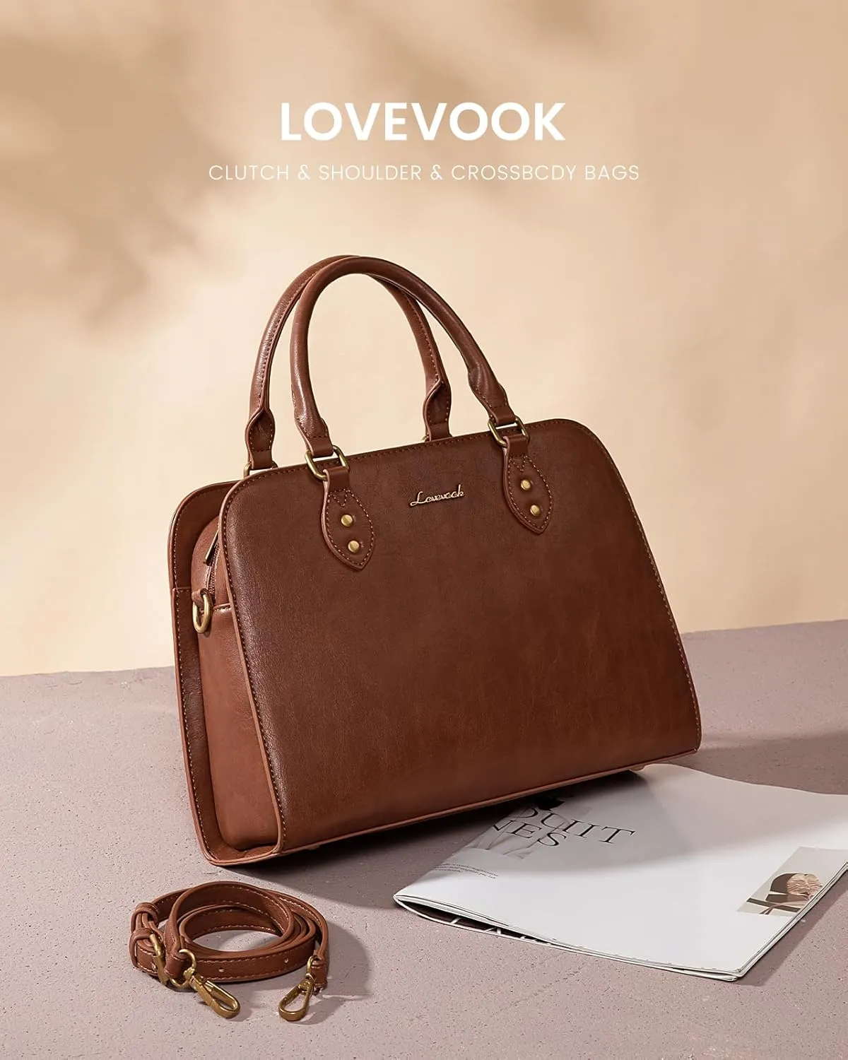 LOVEVOOK Purses and Handbags for Women, Vintage-Style Leather Top Handle Shoulder Bag Satchel Tote Crossbody Purse for Ladies