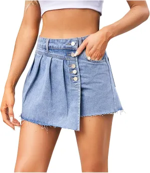Lpmadey Women's Sexy Mini Denim Skirts Short Jean Skirt Irregular High Waisted Distressed Short Jeans Streetwear 2024 New