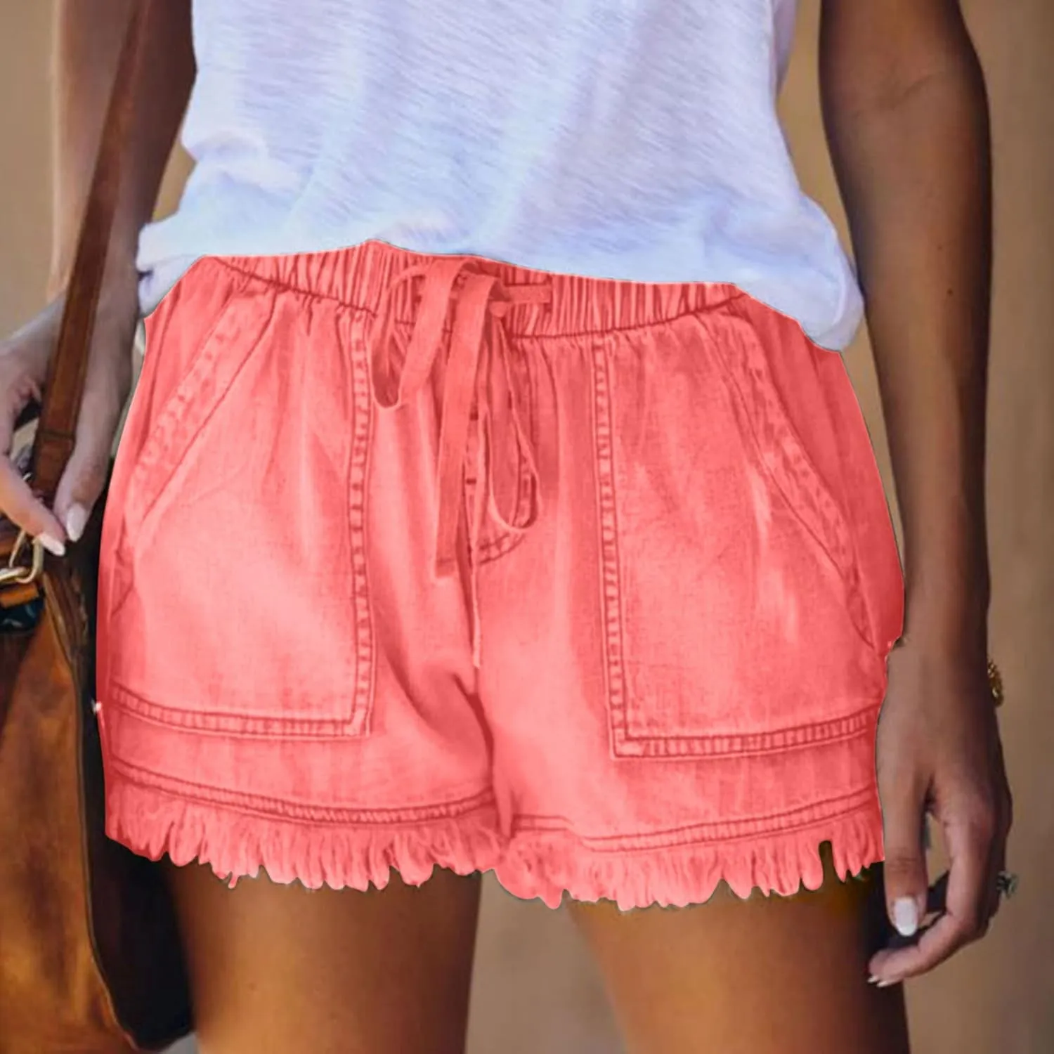 Lpmadey Women's Summer High Waisted Denim Shorts Frayed Raw Hem Casual Short Jeans Stretchy Denim Jeans Shorts with Pockets