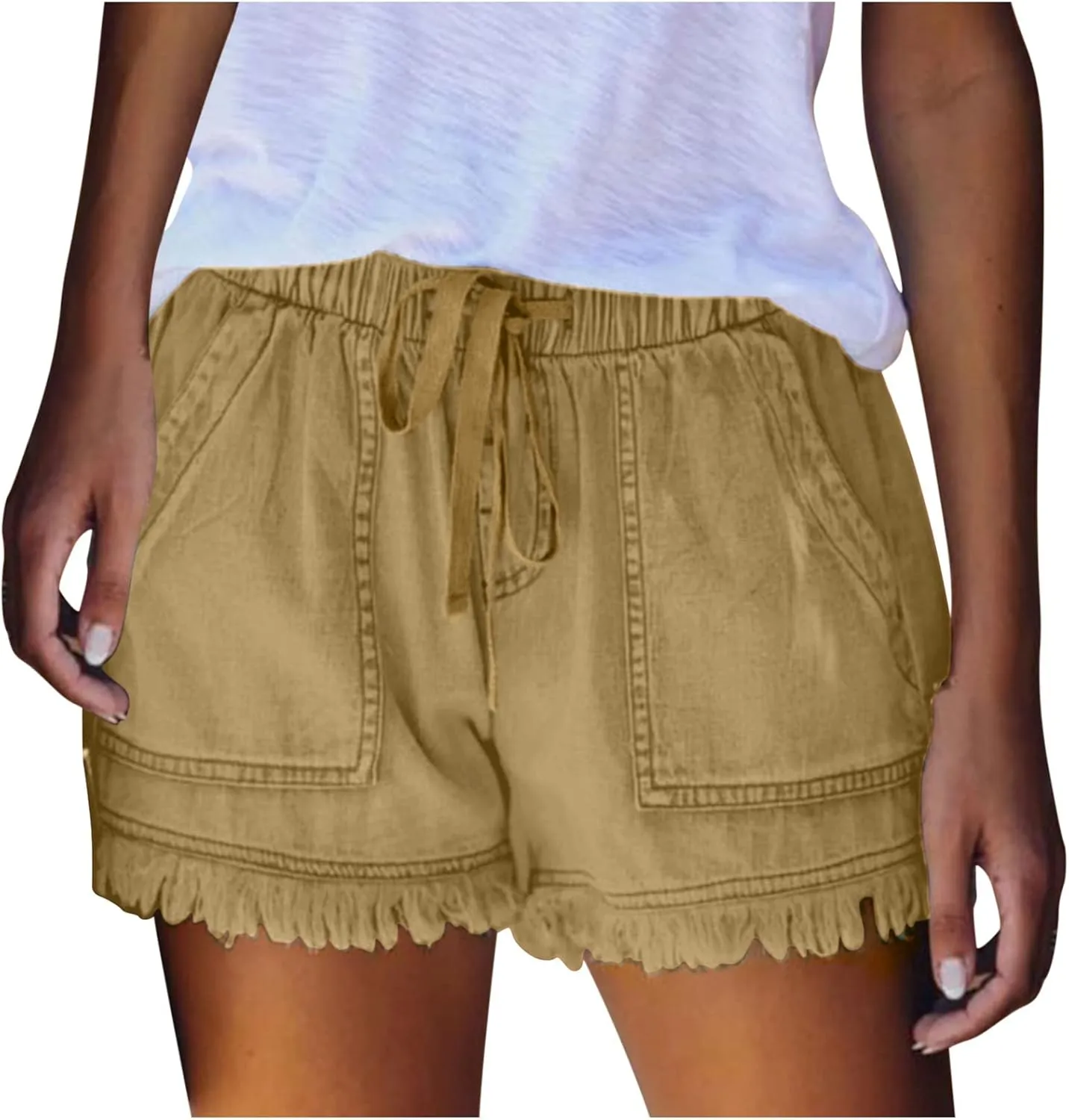 Lpmadey Women's Summer High Waisted Denim Shorts Frayed Raw Hem Casual Short Jeans Stretchy Denim Jeans Shorts with Pockets