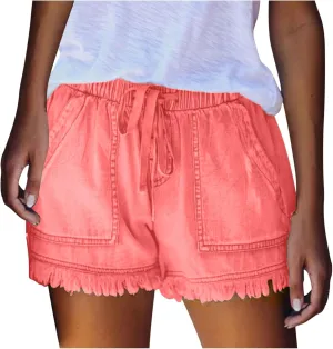 Lpmadey Women's Summer High Waisted Denim Shorts Frayed Raw Hem Casual Short Jeans Stretchy Denim Jeans Shorts with Pockets
