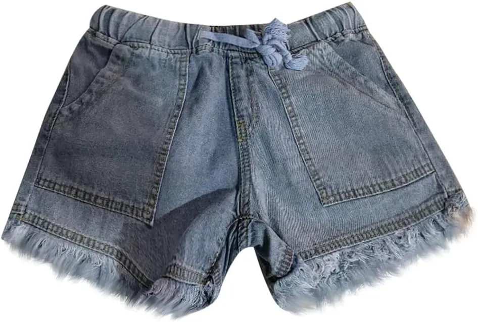 Lpmadey Women's Summer High Waisted Denim Shorts Frayed Raw Hem Casual Short Jeans Stretchy Denim Jeans Shorts with Pockets