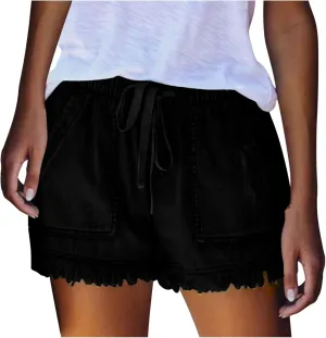 Lpmadey Women's Summer High Waisted Denim Shorts Frayed Raw Hem Casual Short Jeans Stretchy Denim Jeans Shorts with Pockets