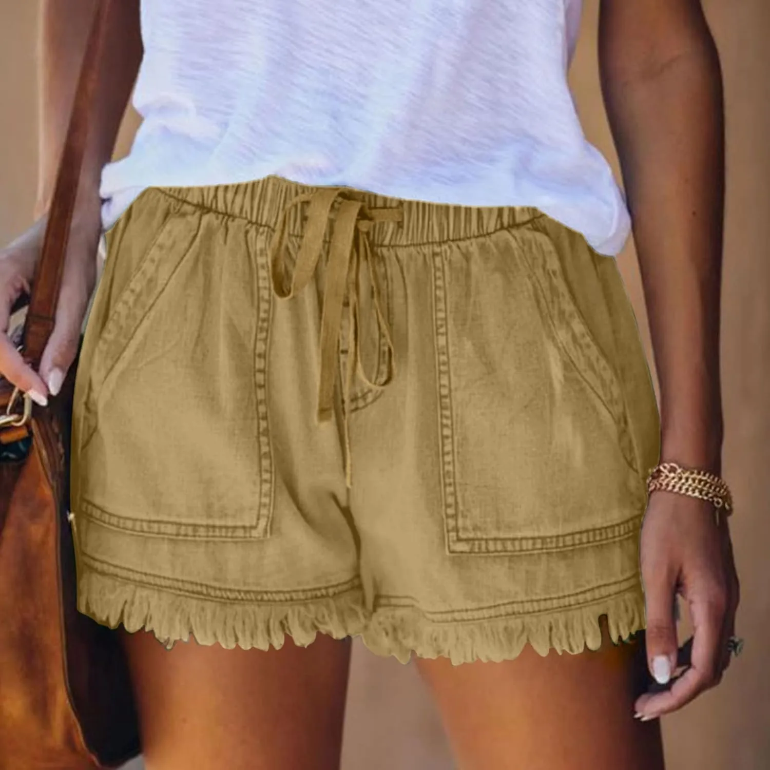 Lpmadey Women's Summer High Waisted Denim Shorts Frayed Raw Hem Casual Short Jeans Stretchy Denim Jeans Shorts with Pockets