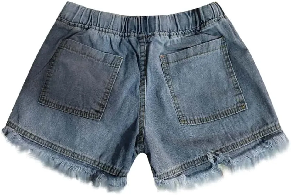 Lpmadey Women's Summer High Waisted Denim Shorts Frayed Raw Hem Casual Short Jeans Stretchy Denim Jeans Shorts with Pockets