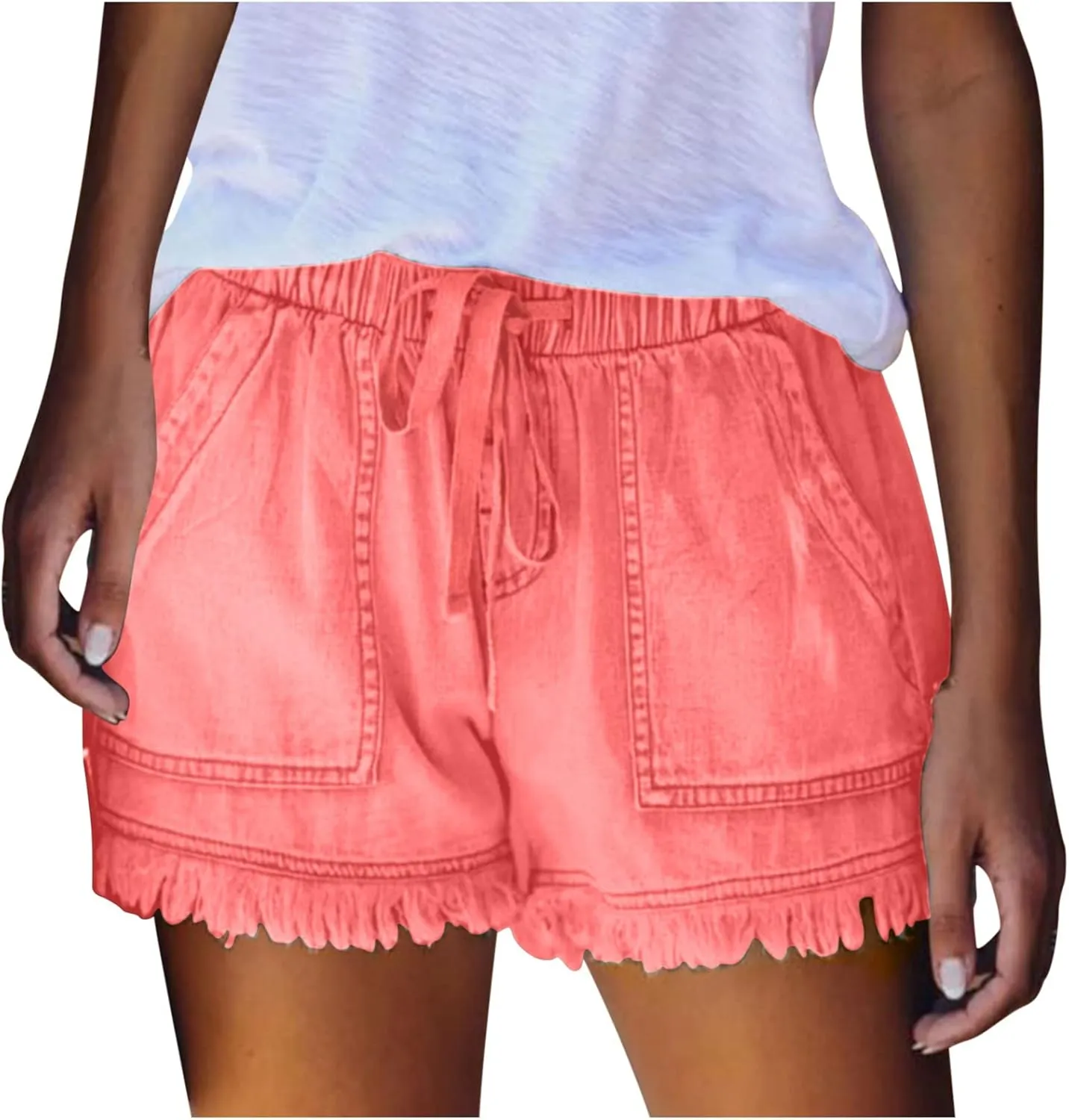 Lpmadey Women's Summer High Waisted Denim Shorts Frayed Raw Hem Casual Short Jeans Stretchy Denim Jeans Shorts with Pockets