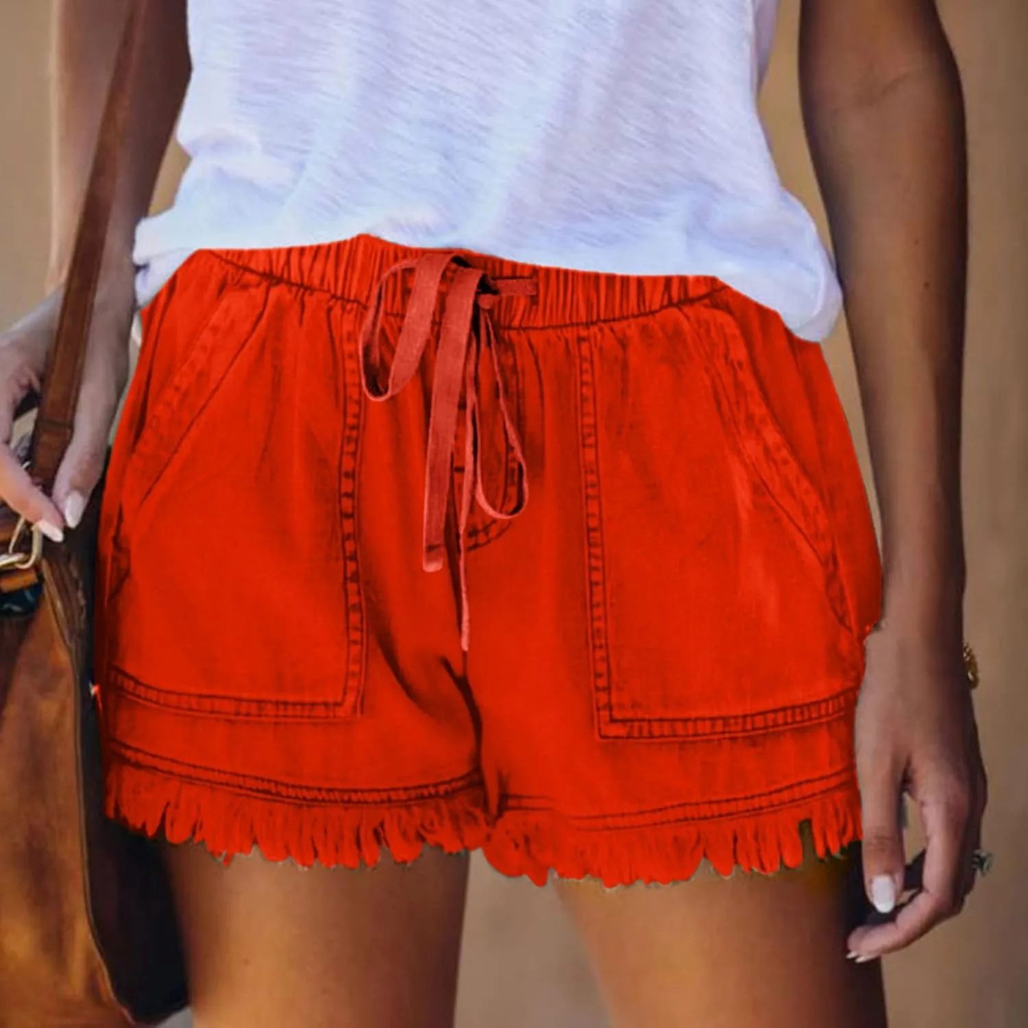 Lpmadey Women's Summer High Waisted Denim Shorts Frayed Raw Hem Casual Short Jeans Stretchy Denim Jeans Shorts with Pockets