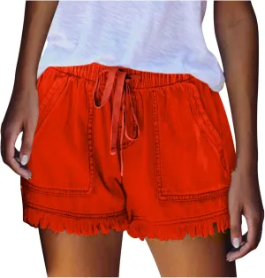 Lpmadey Women's Summer High Waisted Denim Shorts Frayed Raw Hem Casual Short Jeans Stretchy Denim Jeans Shorts with Pockets