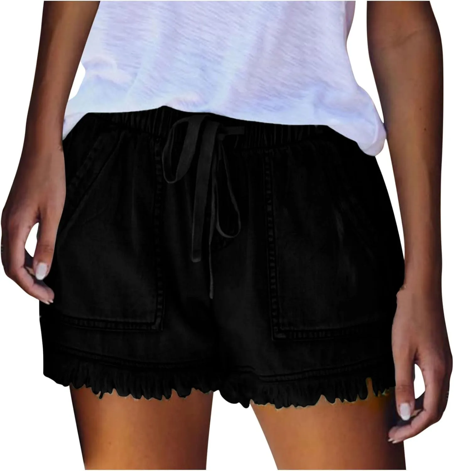 Lpmadey Women's Summer High Waisted Denim Shorts Frayed Raw Hem Casual Short Jeans Stretchy Denim Jeans Shorts with Pockets