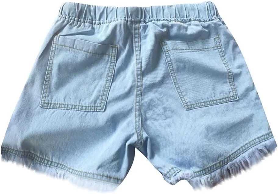 Lpmadey Women's Summer High Waisted Denim Shorts Frayed Raw Hem Casual Short Jeans Stretchy Denim Jeans Shorts with Pockets