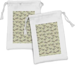 Lunarable Sloth Fabric Pouch Set of 2, Sloths Hanging from Cecropia Branches with an Leaf Filled Backdrop, Small Drawstring Bag for Toiletries Masks and Favors, 9" x 6", Pale Green Grey Ruby