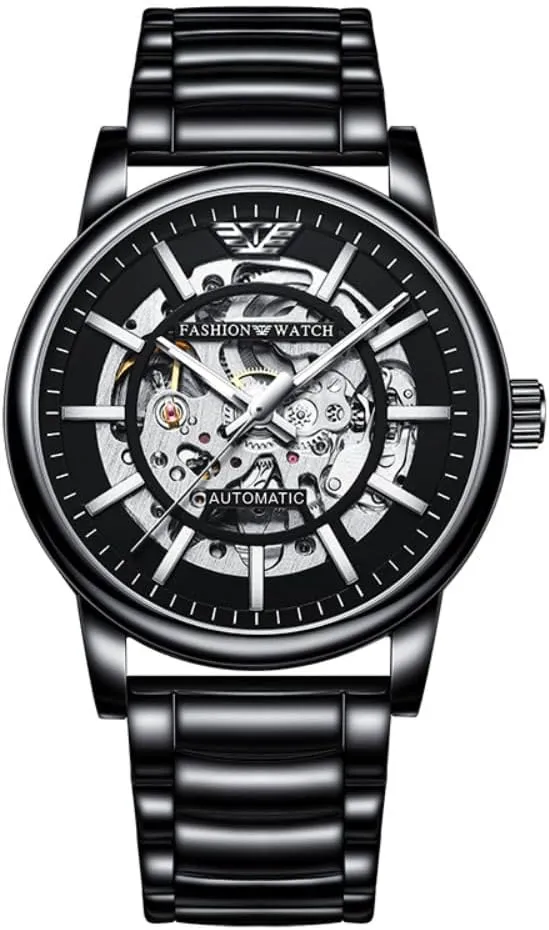Luxury Fashion Automatic Hollow Watch Stainless Steel Luminous Waterproof Mechanical Men's Watch Fashion Stereo Dial Design Clock