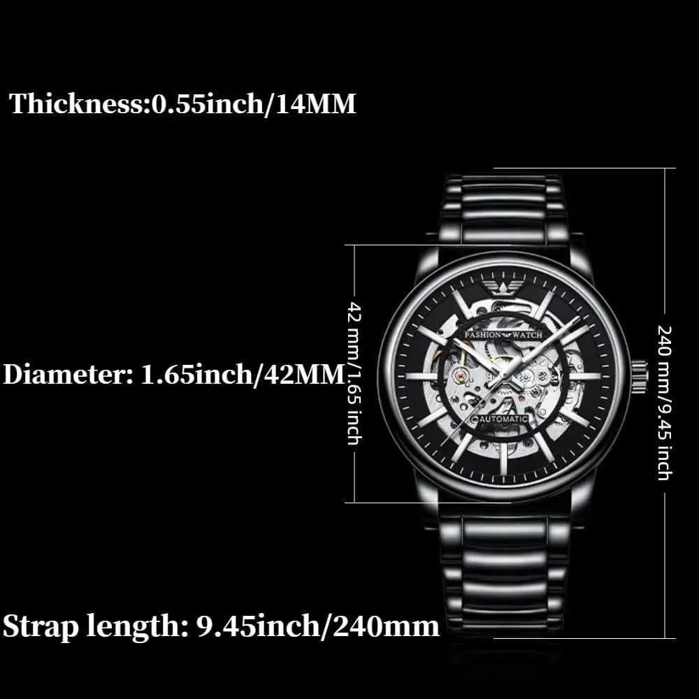 Luxury Fashion Automatic Hollow Watch Stainless Steel Luminous Waterproof Mechanical Men's Watch Fashion Stereo Dial Design Clock