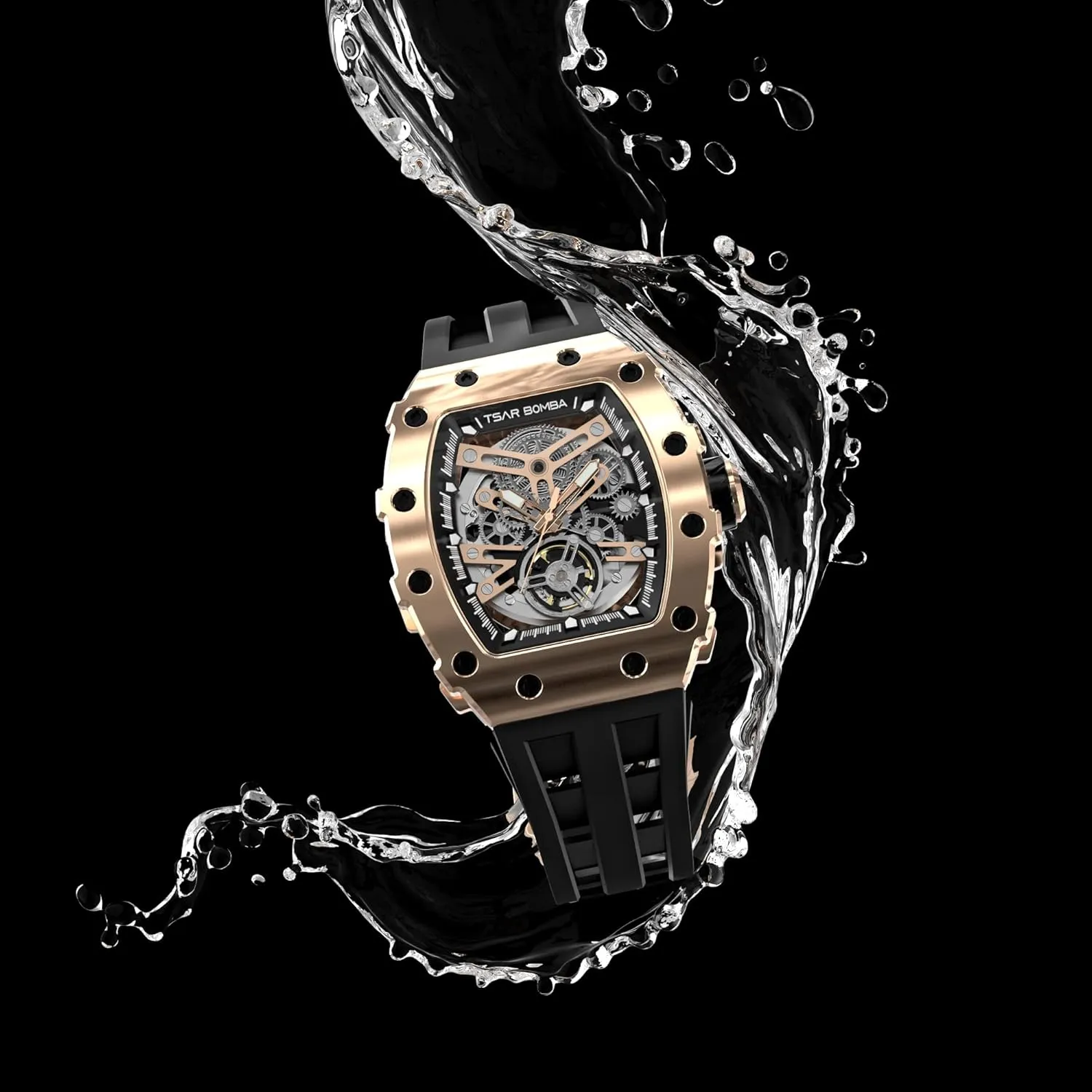 Luxury Men's Automatic Mechanical Watch - 50M Waterproof Men's Watch - Japanese Movement - Square Wristwatch Fluorine Rubber Strap Luminous Elegant Gifts for Men