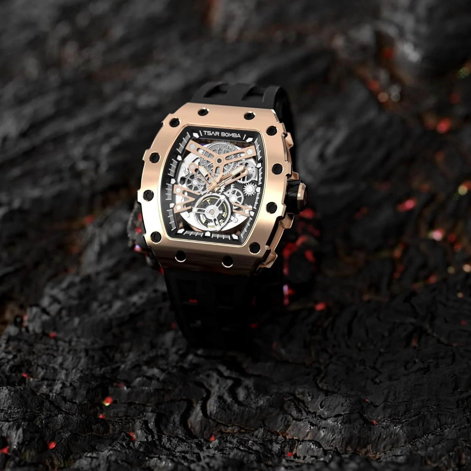 Luxury Men's Automatic Mechanical Watch - 50M Waterproof Men's Watch - Japanese Movement - Square Wristwatch Fluorine Rubber Strap Luminous Elegant Gifts for Men