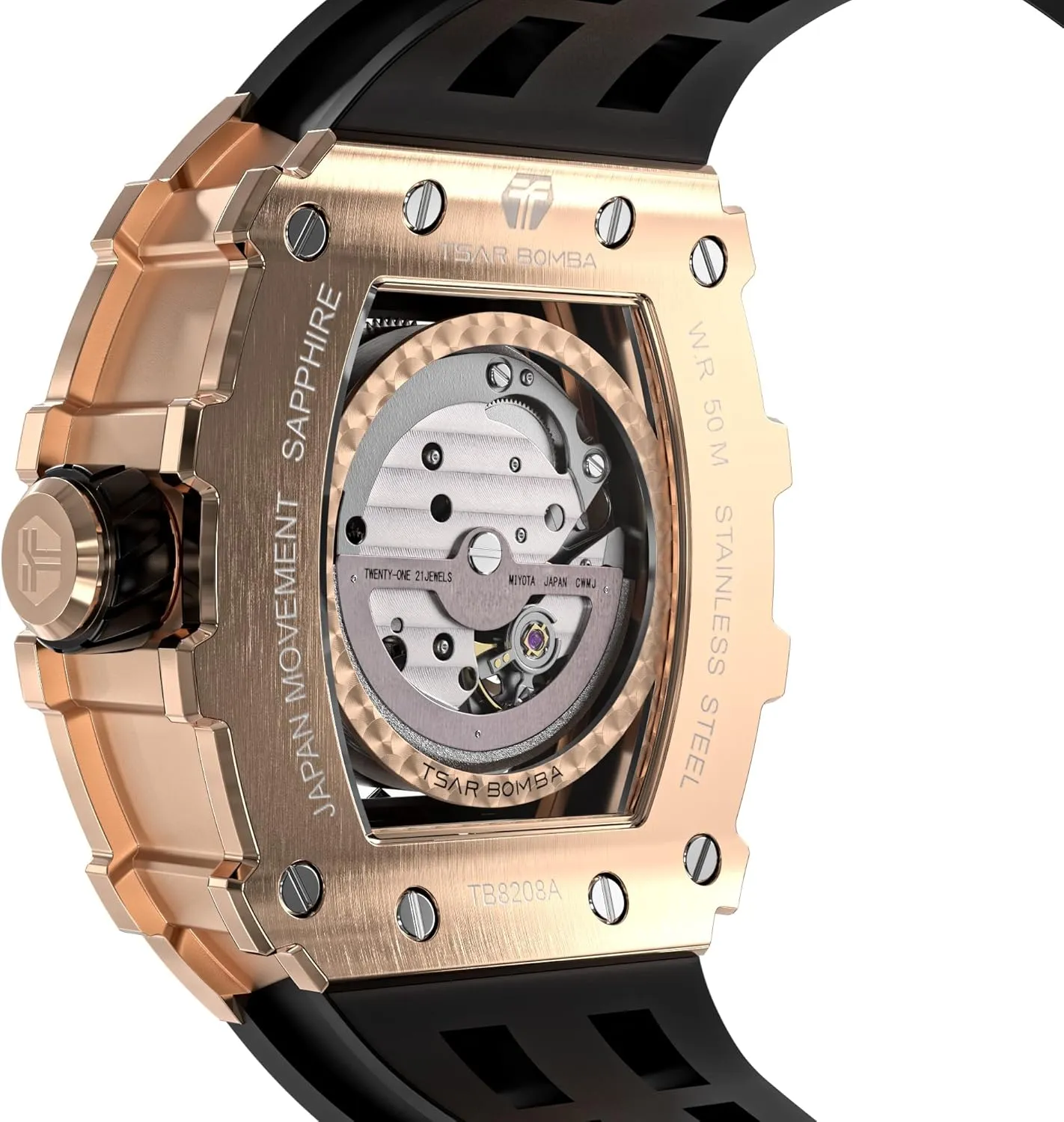 Luxury Men's Automatic Mechanical Watch - 50M Waterproof Men's Watch - Japanese Movement - Square Wristwatch Fluorine Rubber Strap Luminous Elegant Gifts for Men