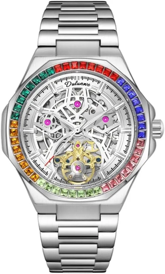 Luxury Tourbillon Mechanical Watch Stainless Steel Strap Skeleton Automatic Mechanical Mens Wristwatch Fashion Self Winding