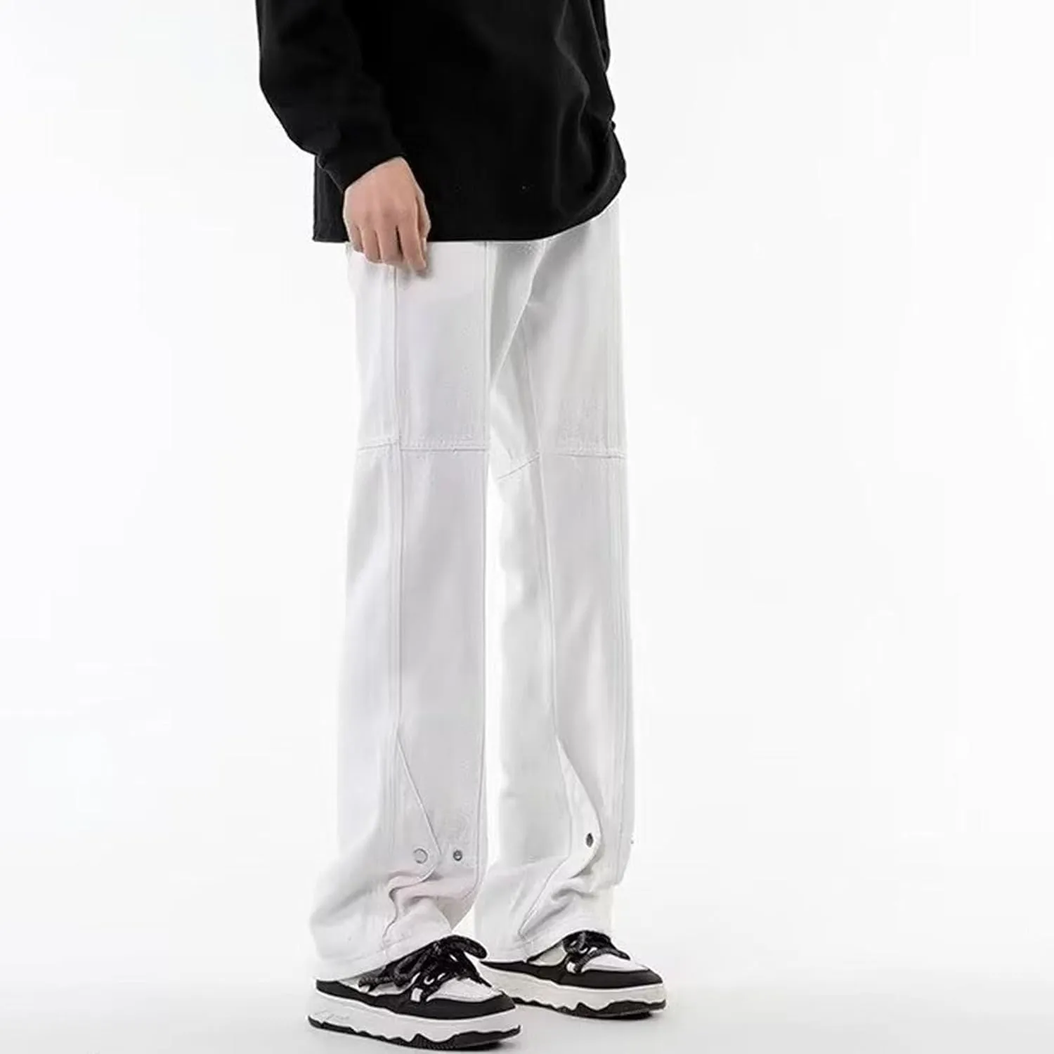 Maiyifu-GJ Men's Button Flare Jeans Slim Fit Stretch Denim Pants Hip Hop Casual Fashion Streetwear Jean Trousers