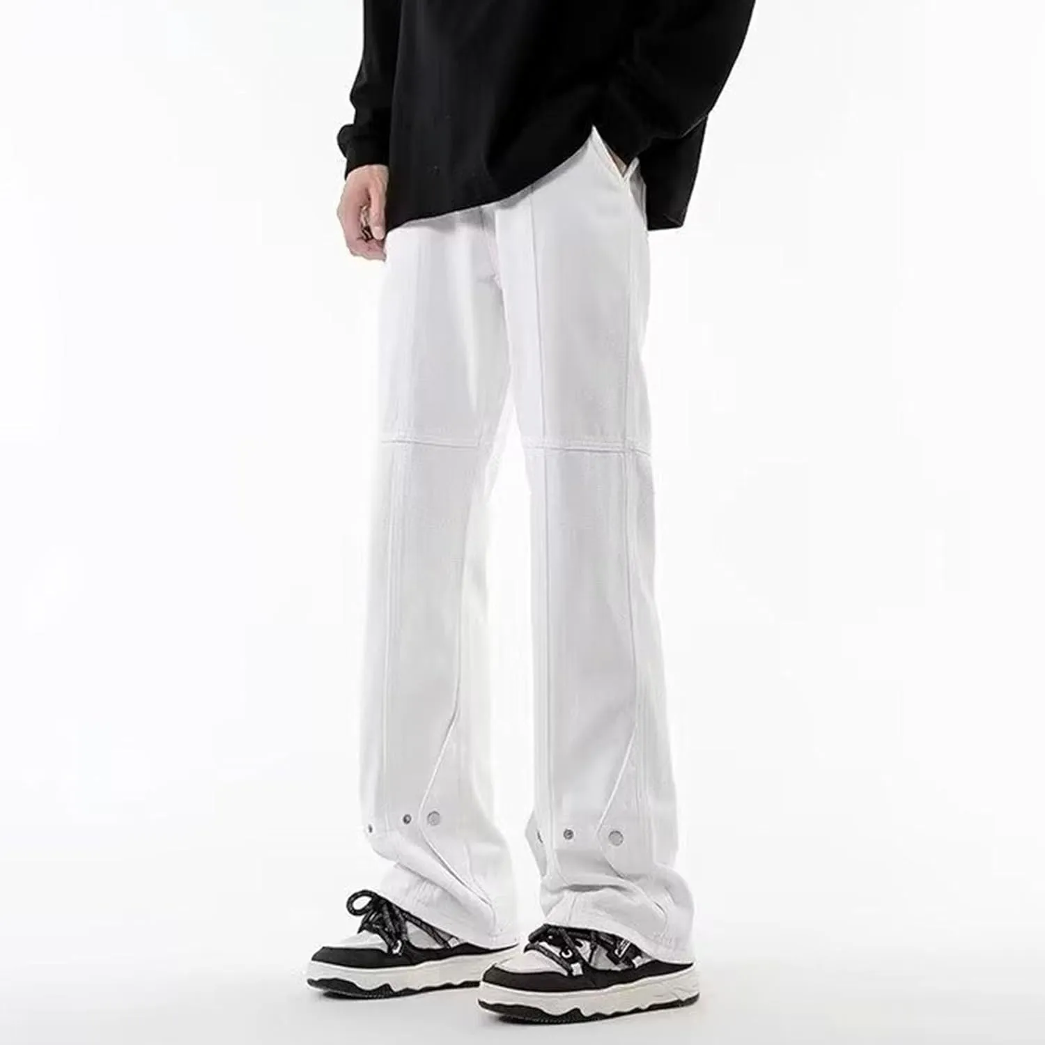 Maiyifu-GJ Men's Button Flare Jeans Slim Fit Stretch Denim Pants Hip Hop Casual Fashion Streetwear Jean Trousers