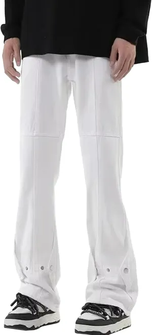 Maiyifu-GJ Men's Button Flare Jeans Slim Fit Stretch Denim Pants Hip Hop Casual Fashion Streetwear Jean Trousers