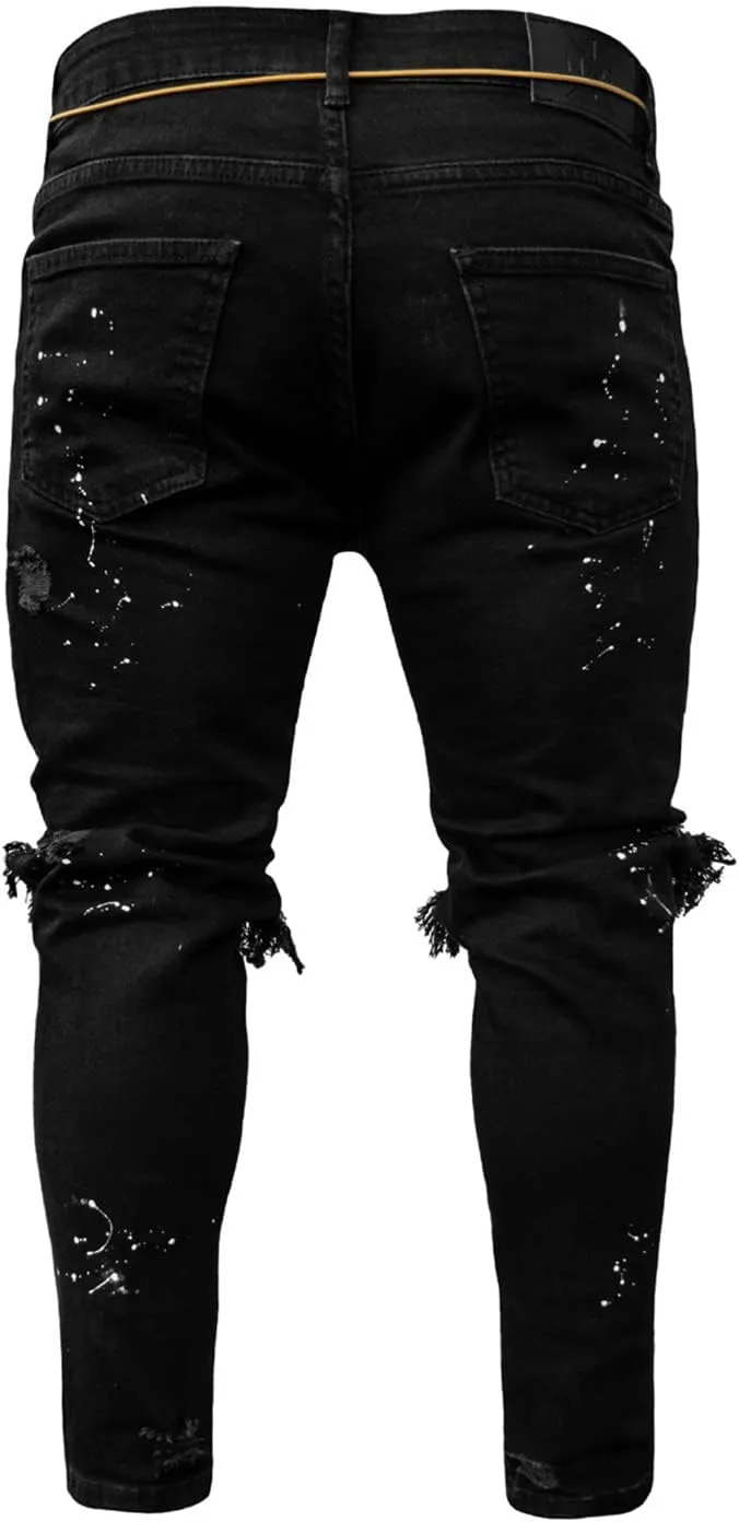 Maiyifu-GJ Men's Ripped Skinny Slim Fit Jeans Stretchy Knee Holes Tapered Leg Denim Pants Destroyed Distressed Zipper Jean