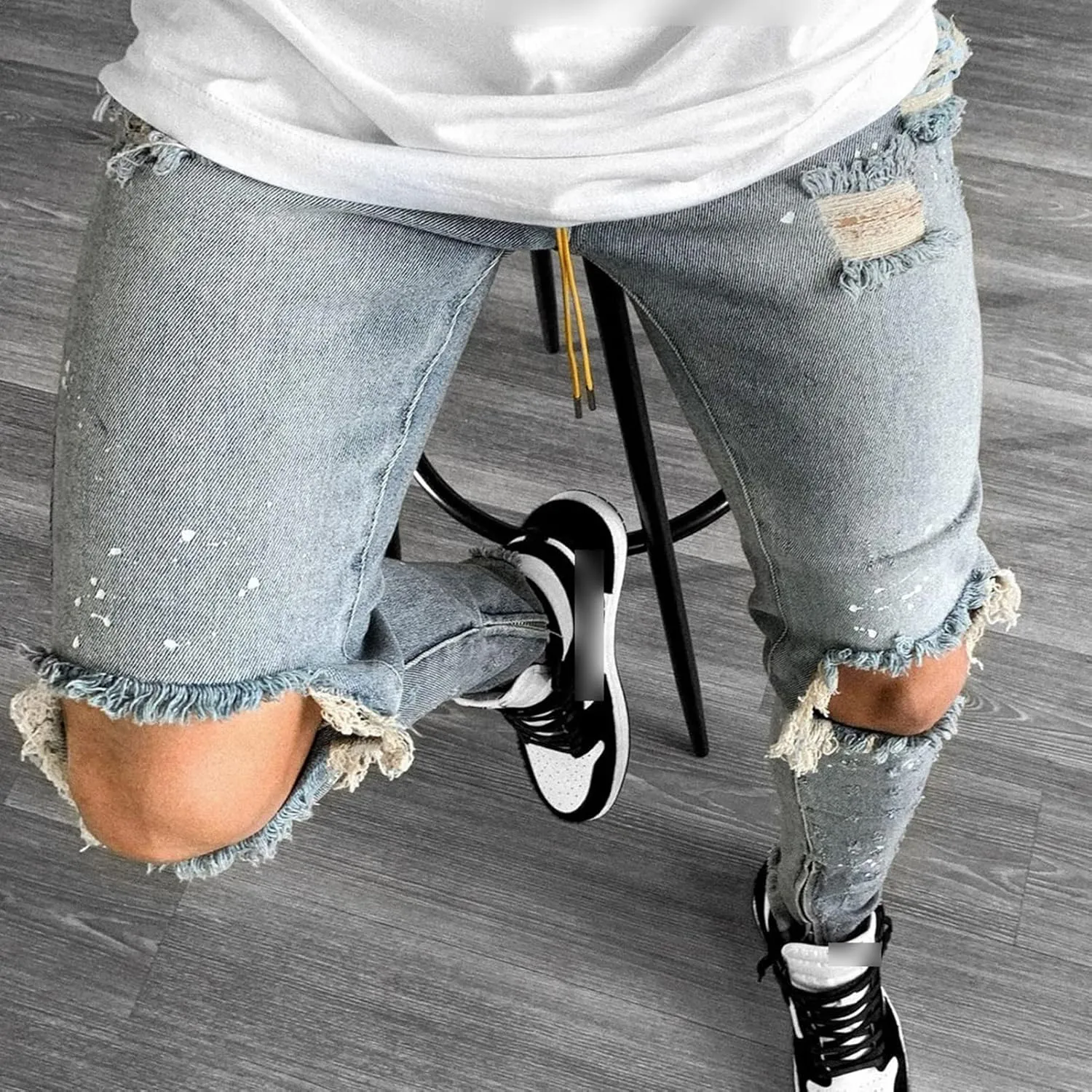 Maiyifu-GJ Men's Ripped Skinny Slim Fit Jeans Stretchy Knee Holes Tapered Leg Denim Pants Destroyed Distressed Zipper Jean