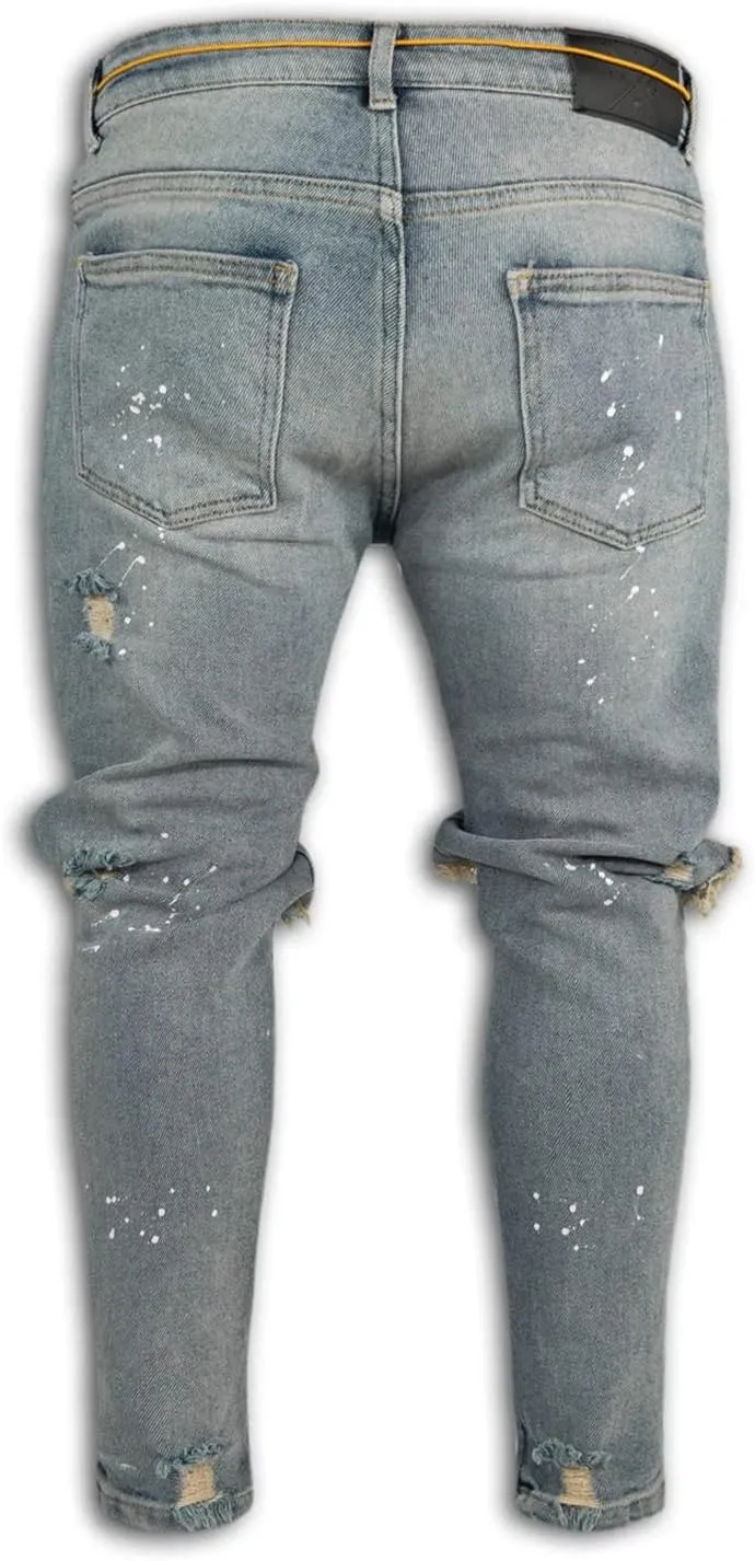 Maiyifu-GJ Men's Ripped Skinny Slim Fit Jeans Stretchy Knee Holes Tapered Leg Denim Pants Destroyed Distressed Zipper Jean
