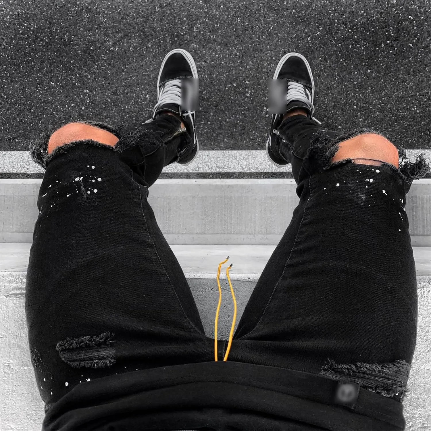 Maiyifu-GJ Men's Ripped Skinny Slim Fit Jeans Stretchy Knee Holes Tapered Leg Denim Pants Destroyed Distressed Zipper Jean