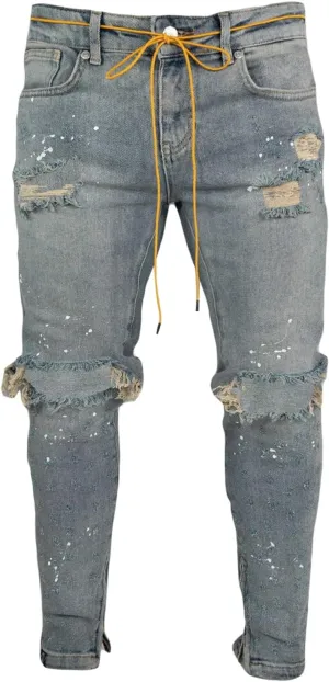 Maiyifu-GJ Men's Ripped Skinny Slim Fit Jeans Stretchy Knee Holes Tapered Leg Denim Pants Destroyed Distressed Zipper Jean