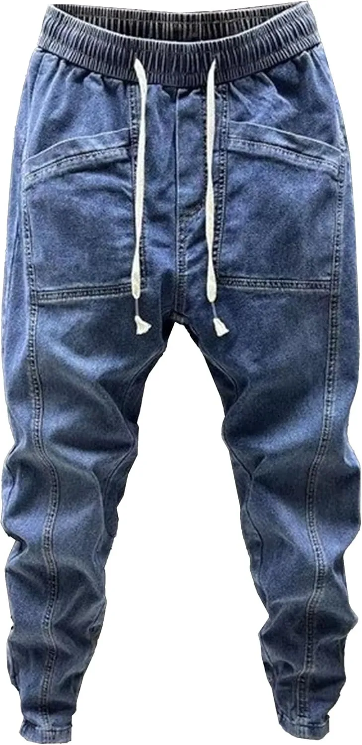 Maiyifu-GJ Men's Skinny Leg Elastic Waisted Jeans Slim Fit Stretch Denim Pants Casual Fashion Streetwear Jean Trousers