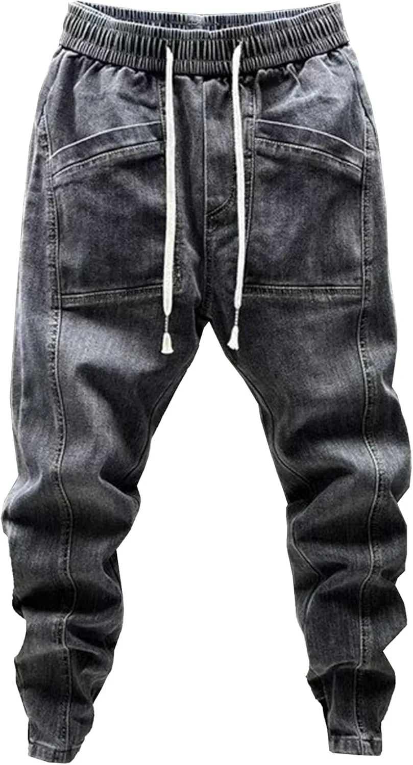Maiyifu-GJ Men's Skinny Leg Elastic Waisted Jeans Slim Fit Stretch Denim Pants Casual Fashion Streetwear Jean Trousers