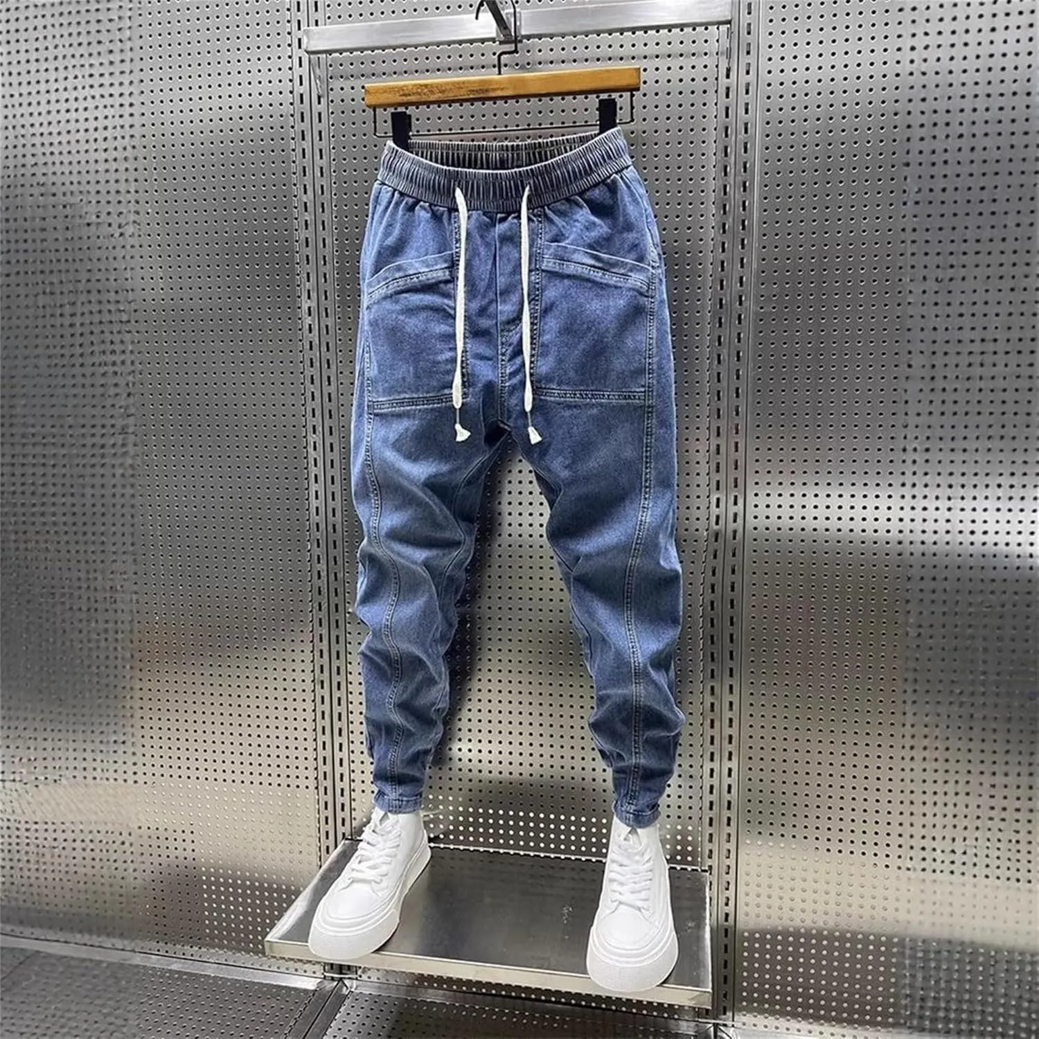 Maiyifu-GJ Men's Skinny Leg Elastic Waisted Jeans Slim Fit Stretch Denim Pants Casual Fashion Streetwear Jean Trousers