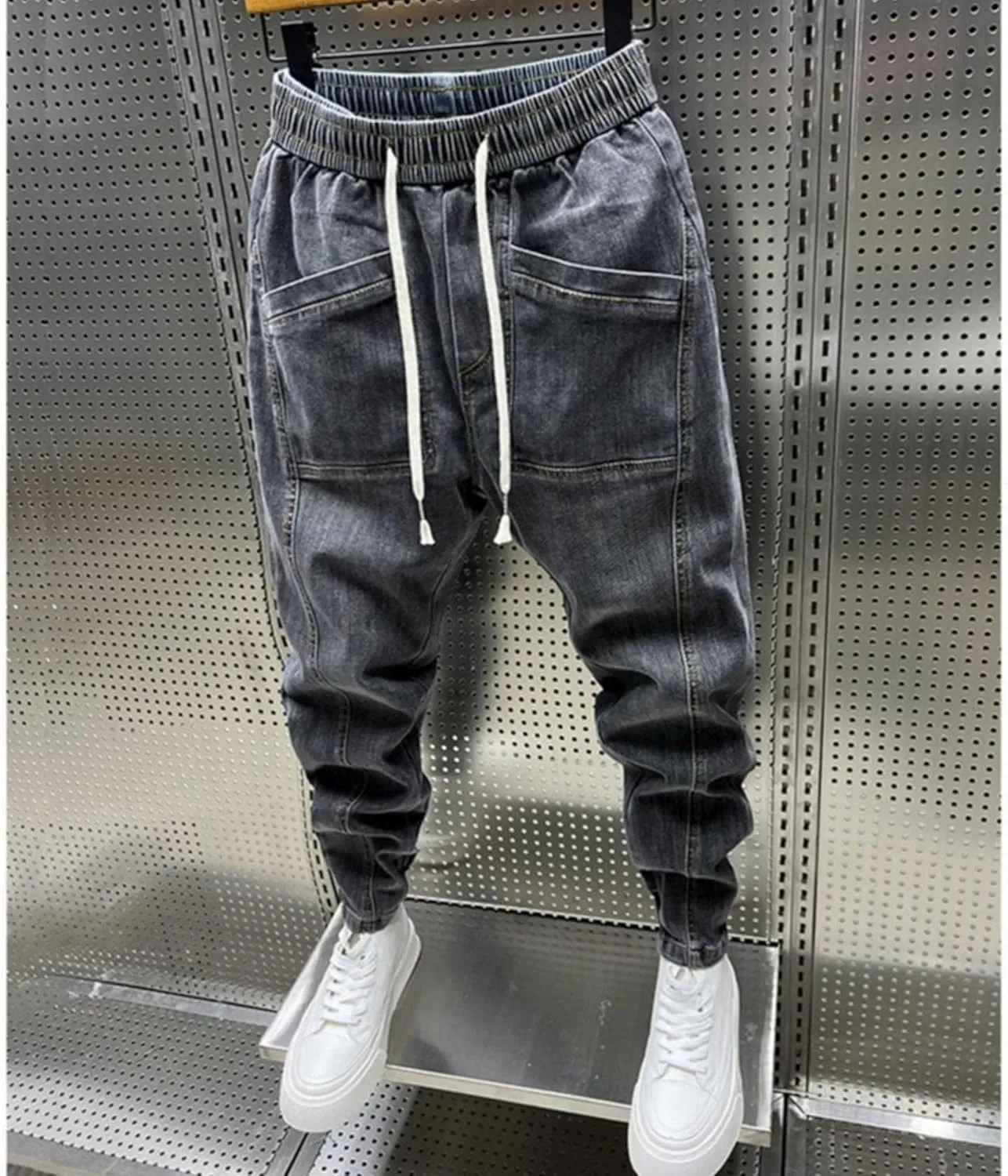 Maiyifu-GJ Men's Skinny Leg Elastic Waisted Jeans Slim Fit Stretch Denim Pants Casual Fashion Streetwear Jean Trousers