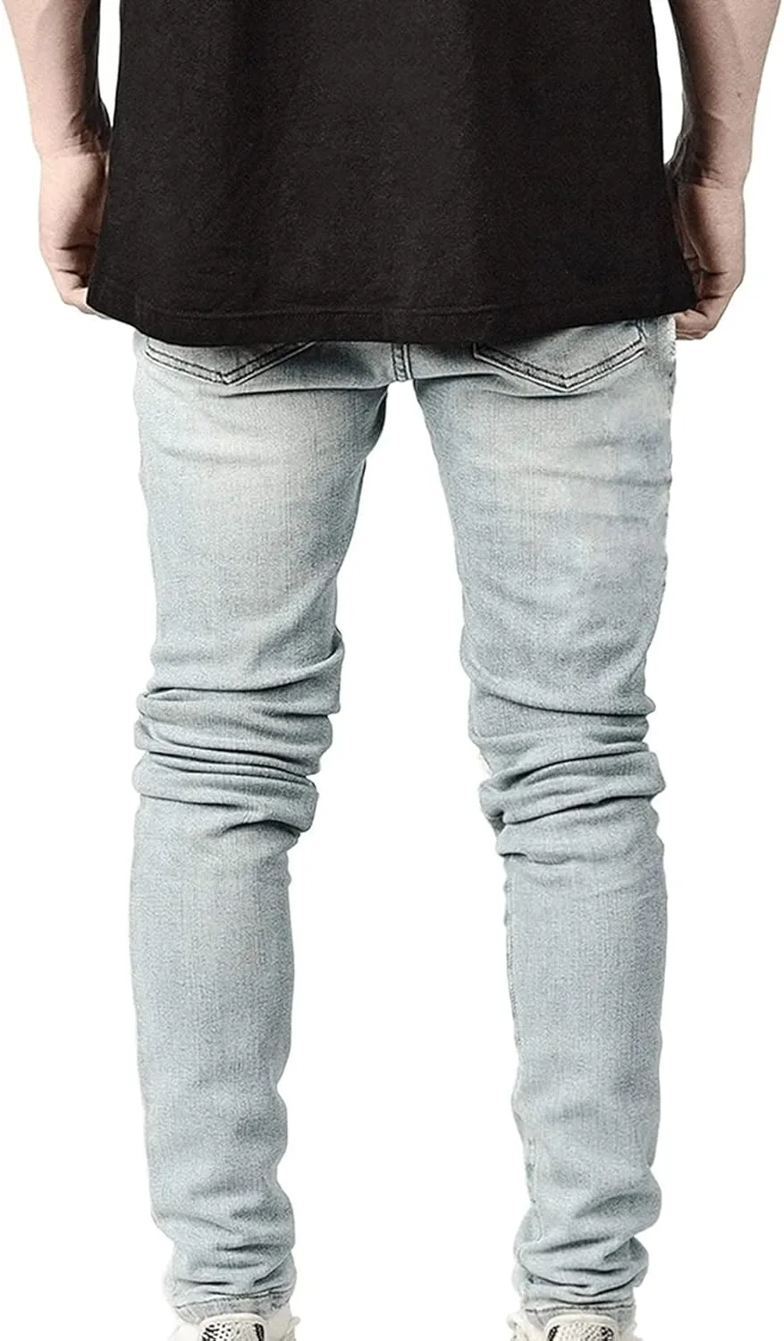 Maiyifu-GJ Men's Straight Slim Patches Jeans Distressed Stretchy Skinny Denim Pants Casual Hip Hop Ripped Tapered Leg Jean