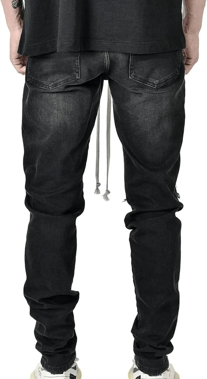Maiyifu-GJ Men's Straight Slim Patches Jeans Distressed Stretchy Skinny Denim Pants Casual Hip Hop Ripped Tapered Leg Jean